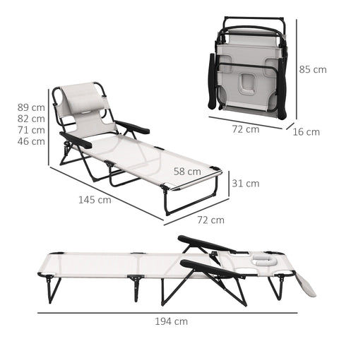 Rootz Foldable Garden Lounger - Sun Lounger - Beach Lounger - Adjustable Comfort - 72cm x 194cm x 89cm Cream