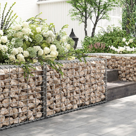 Silver Rootz Gabion Set - Metal Mesh - Spiral Stick - Galvanized Steel - Easy Assembly - Durable Construction - Versatile Use - 100cm x 50cm x 50cm
