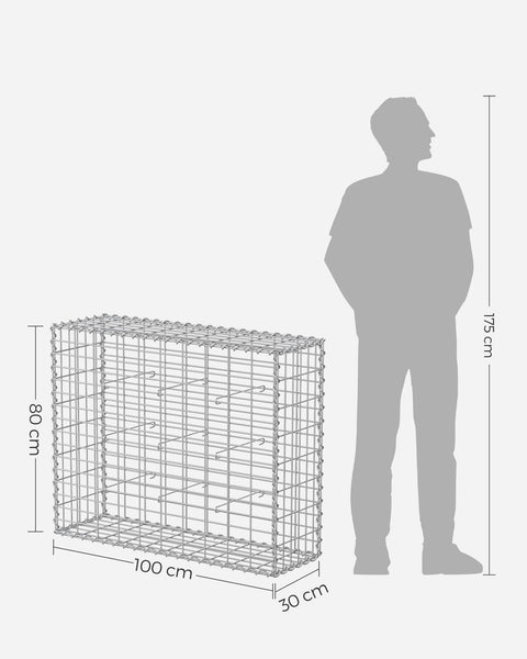Rootz Gabion Wall Kits - Stone Cage - Retaining Wall - Galvanized Steel - 100cm x 80cm x 30cm - DIY Garden Landscaping - 102kg