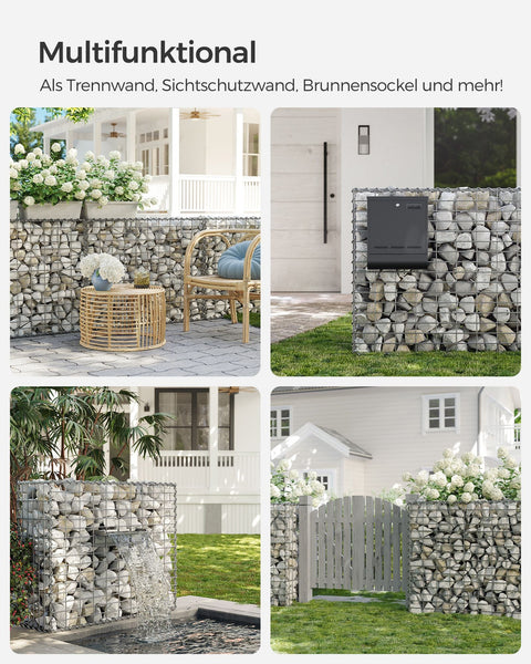 Rootz Gabion Wall Kits - Stone Cage - Retaining Wall - Galvanized Steel - 100cm x 80cm x 30cm - DIY Garden Landscaping - 102kg