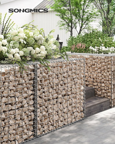 Rootz Gabion Wall Kit - Steel Mesh Panels - Galvanized Gabions - Landscaping Stones - 100cm x 90cm x 30cm - Outdoor Decor - 57.5kg.