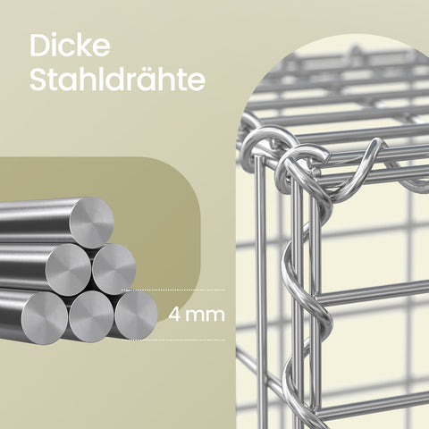 Rootz Gabion Wall - Silver Wire Cage - Garden Retaining Wall - Durable Galvanized Steel - 100cm x 50cm x 30cm