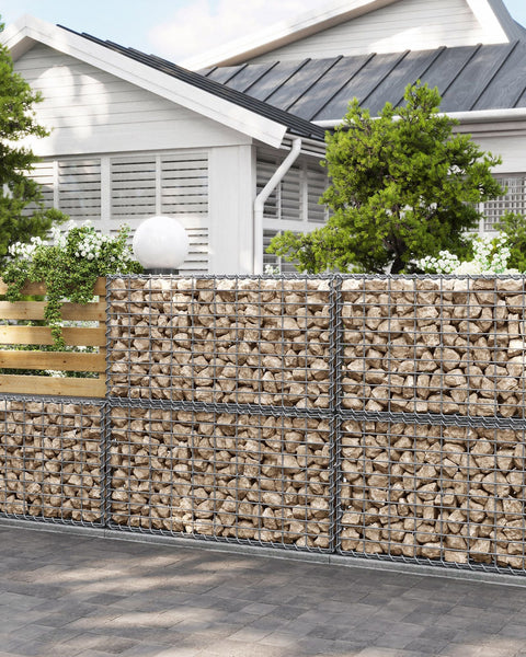 Silver Rootz Gabion Set - Metal Mesh - Spiral Stick - Galvanized Steel - Easy Assembly - Durable Construction - Versatile Use - 100cm x 50cm x 30cm