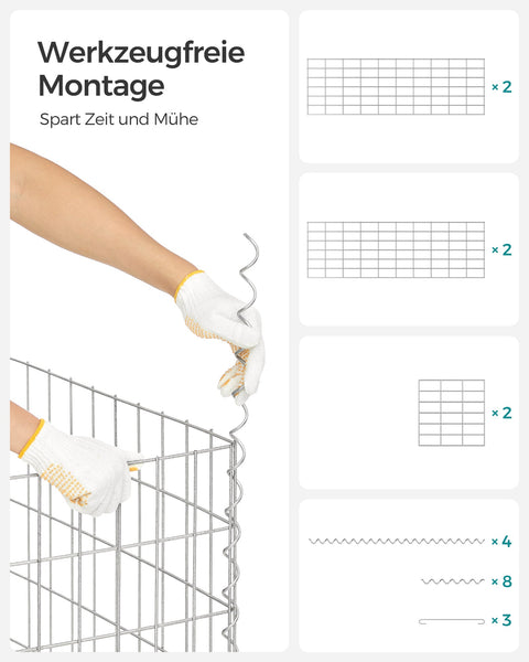 Rootz Galvanized Steel Gabion Wall - Wire Mesh Box - Planter - 5cm x 10cm Mesh - 100cm x 30cm x 30cm - DIY Garden Landscaping
