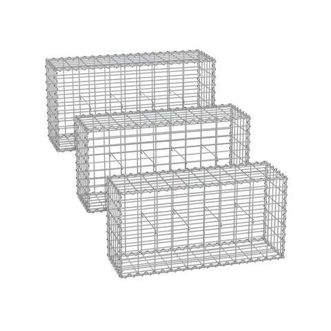 Rootz Galvanized Steel Gabion Set - Silver Mesh - Spiral Sticks - Spacer Hooks - Heavy Duty Construction - Easy Assembly - Versatile Use - 100cm x 50cm x 30cm