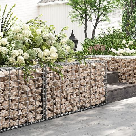 Silver Rootz Gabion Set - Metal Mesh - Spiral Stick - Spacer Hooks - Galvanized Steel - 100cm x 50cm x 50cm - Heavy Duty - Easy Assembly - Rust Resistant