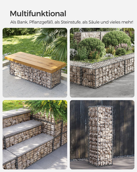Silver Rootz Gabion Set - Metal Mesh - Galvanized Steel - Outdoor Decor - 100cm x 30cm x 30cm
