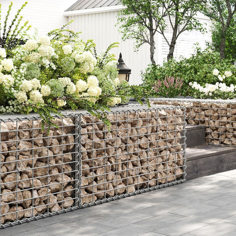 Rootz Heavy Duty Silver Gabion Set - Metal Wire Mesh - Galvanized Steel - Landscaping Stones - 100cm x 50cm x 30cm - DIY Garden Decor - Easy Assembly - Durable Construction