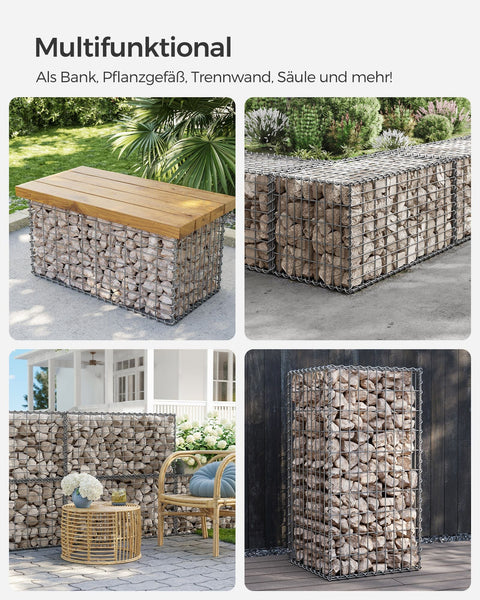 Silver Rootz Gabion Set - Metal Mesh - Spiral Stick - Spacer Hooks - Galvanized Steel - 100cm x 50cm x 50cm - Heavy Duty - Easy Assembly - Versatile Use