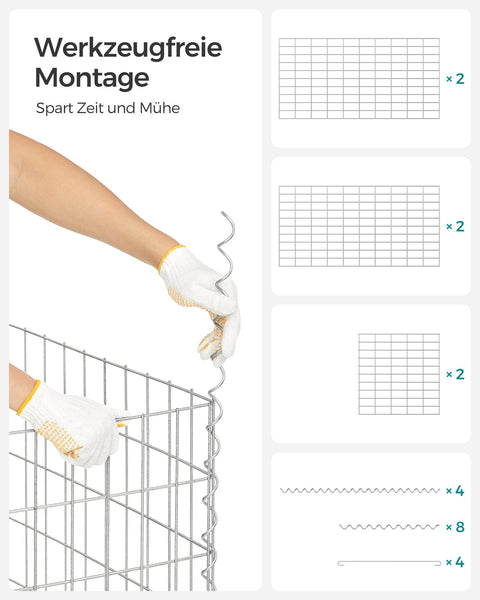 Rootz Silver Gabion Kit - Metal Mesh - Galvanized Steel - Easy Assembly - 100cm x 50cm x 50cm