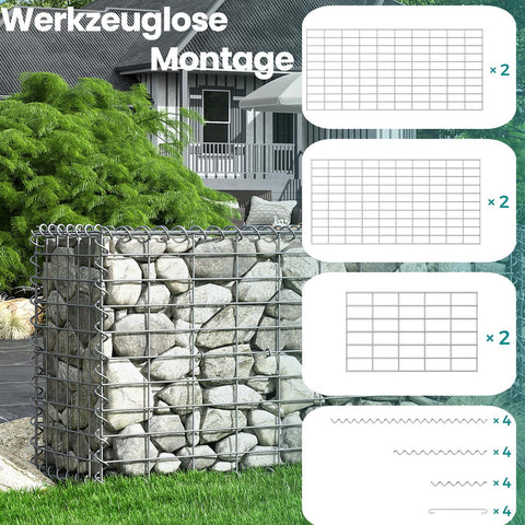 Rootz Gabion Wall Set - Stone Cage - Galvanized Steel Basket - Durable & Sturdy - 100cm x 30cm x 30cm