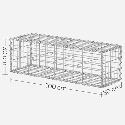 Rootz Gabion Wall Set - Stone Cage - Galvanized Steel Basket - Durable & Sturdy - 100cm x 30cm x 30cm