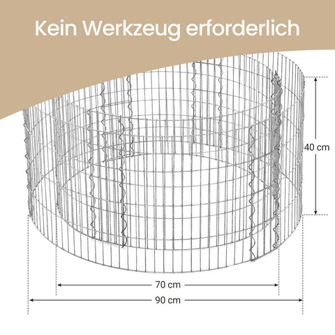 Rootz Metal Garden Gabion Basket - Round Ornamental Gabion - Stone Cage - Enhances Garden Beauty - 90cm x 40cm