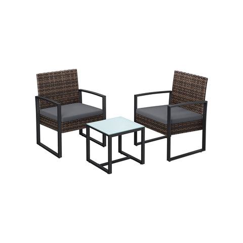 Rootz Rattan Look Garden Furniture Set - 3 Piece - Patio Set -PE Material - VFT Padding - Brown-Gray - 57.5cm x 53cm x 76cm