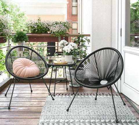 Rootz 3 Piece Acapulco Chair Set - Garden Seating - Outdoor Furniture - Ergonomic Comfort - 64x65x77cm Chair, 50.5x52cm Table