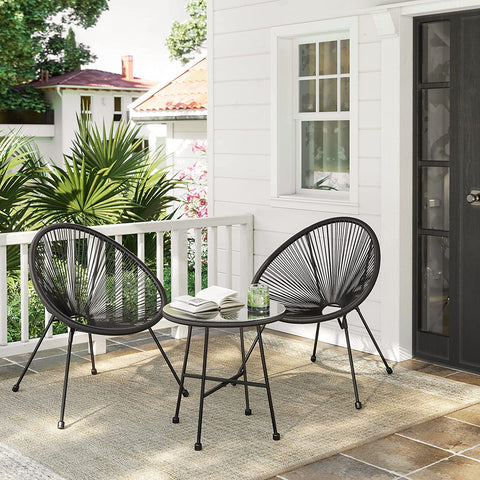 Rootz 3 Piece Acapulco Chair Set - Garden Seating - Outdoor Furniture - Ergonomic Comfort - 64x65x77cm Chair, 50.5x52cm Table