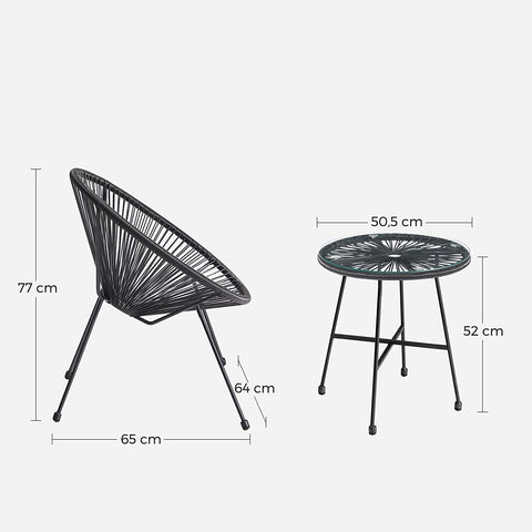 Rootz 3 Piece Acapulco Chair Set - Garden Seating - Outdoor Furniture - Ergonomic Comfort - 64x65x77cm Chair, 50.5x52cm Table