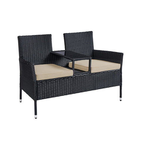 Rootz 3 Piece Set Garden Sofa - Outdoor Couch - Patio Furniture - Steel Frame - 65cm x 131cm x 84cm - Black-Taupe - Weight 13kg