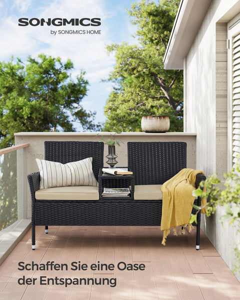 Rootz 3 Piece Set Garden Sofa - Outdoor Couch - Patio Furniture - Steel Frame - 65cm x 131cm x 84cm - Black-Taupe - Weight 13kg