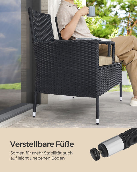 Rootz 3 Piece Set Garden Sofa - Outdoor Couch - Patio Furniture - Steel Frame - 65cm x 131cm x 84cm - Black-Taupe - Weight 13kg