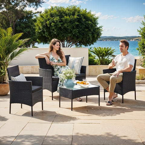 Rootz Balcony & Garden Furniture Set - Patio Set - Outdoor Furniture - Durable PE-Polyrattan - 54.5x56.5x81.5cm Chair, 54.5x99x81.5cm Sofa, 41x71x39cm Table
