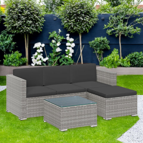 Rootz Garden Furniture Set - Terrace Furniture - Balcony Furniture - Durable PE-Polyrattan - 60x173x66 cm Sofa, 58x58x34 cm Table - Includes Cushions