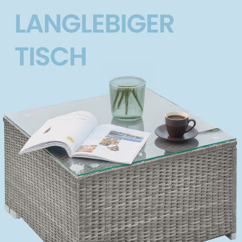 Rootz Garden Furniture Set - Terrace Furniture - Balcony Furniture - Durable PE-Polyrattan - 60x173x66 cm Sofa, 58x58x34 cm Table - Includes Cushions