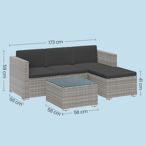 Rootz Garden Furniture Set - Terrace Furniture - Balcony Furniture - Durable PE-Polyrattan - 60x173x66 cm Sofa, 58x58x34 cm Table - Includes Cushions