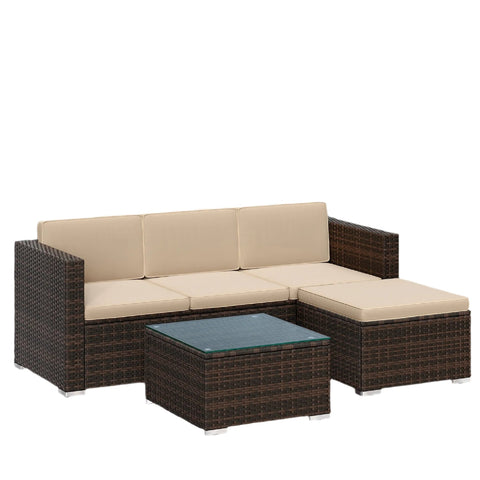 Rootz 4 Piece Garden Furniture Set - Terrace Furniture - Balcony Set - Cushioned Comfort - 3-Seater & Table: 173x60x66cm, 58x58x34cm