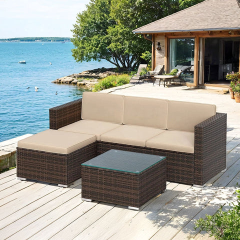 Rootz 4 Piece Garden Furniture Set - Terrace Furniture - Balcony Set - Cushioned Comfort - 3-Seater & Table: 173x60x66cm, 58x58x34cm