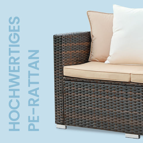 Rootz 4 Piece Garden Furniture Set - Terrace Furniture - Balcony Set - Cushioned Comfort - 3-Seater & Table: 173x60x66cm, 58x58x34cm