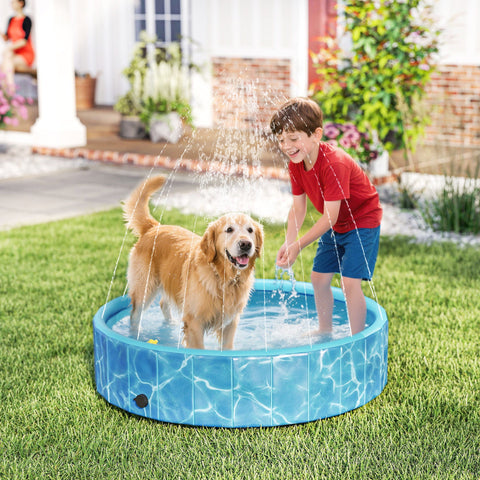 Rootz Foldable Dog Pool - Paddling Pool - Pet Swimming Pool - Scratch-Resistant - Ø120 x 30 cm - Blue