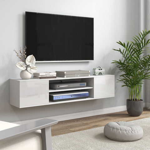 Rootz Wall-Mounted TV Furniture - Media Console - Storage Unit - Modern Design - 140 x 30 x 30cm - White