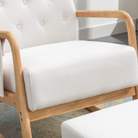 Rootz Mid-Century Modern Rocking Chair - Relaxation Seat - Ergonomic Swing Base - Solid Wood - 65x85x94cm - Includes Footrest 53x36x36cm