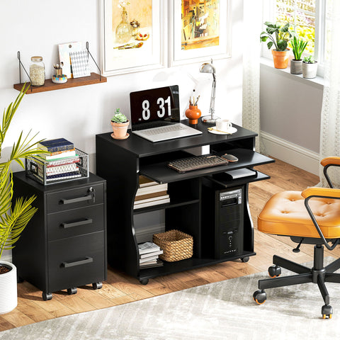 Rootz Rollable Computer Table - Desk with Storage - Mobile Workstation - Ample Storage Space - 80 x 48 x 75 cm, Black
