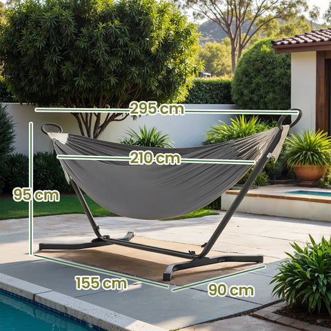 Rootz Double Hammock with Frame - Hang Mat - Adjustable Heights - Relaxation Comfort - 210cm x 150cm Hammock, 300cm x 90cm x 95cm Frame