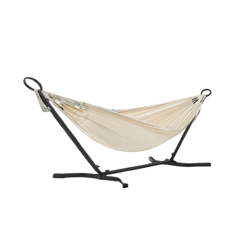 Rootz Double-Hammock with Frame - Hanging Mat - Adjustable Relaxation - Breathable Fabric - 210 x 150 cm Hammock, 300 x 90 x 95 cm Frame