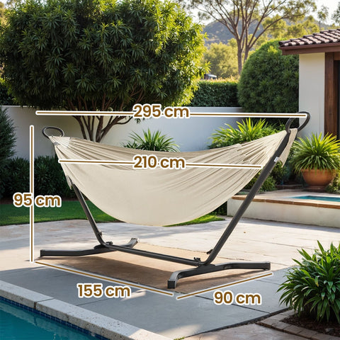 Rootz Double-Hammock with Frame - Hanging Mat - Adjustable Relaxation - Breathable Fabric - 210 x 150 cm Hammock, 300 x 90 x 95 cm Frame