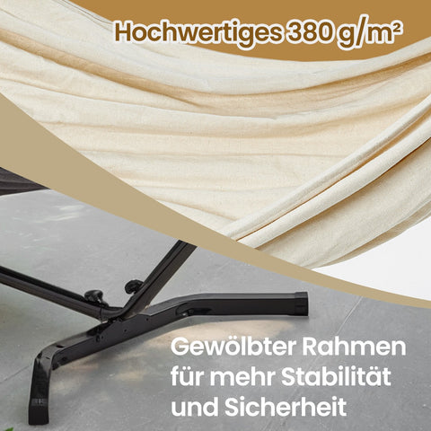 Rootz Double-Hammock with Frame - Hanging Mat - Adjustable Relaxation - Breathable Fabric - 210 x 150 cm Hammock, 300 x 90 x 95 cm Frame