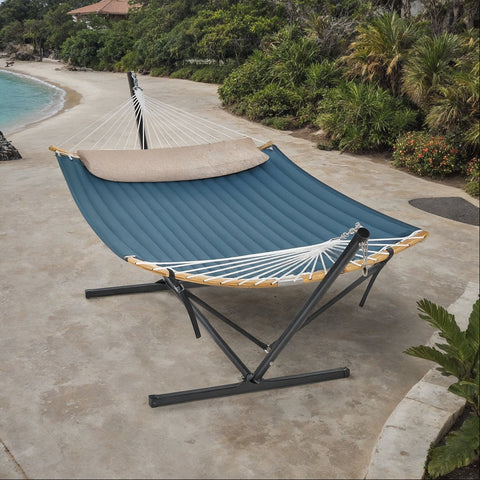 Rootz Hammock with Metal Frame - Hang Mat - Outdoor Lounger - Supports 200kg - 400cm x 100cm x 90cm Frame, 200cm x 140cm Mat