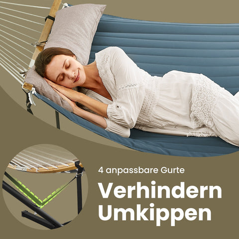 Rootz Hammock with Metal Frame - Hang Mat - Outdoor Lounger - Supports 200kg - 400cm x 100cm x 90cm Frame, 200cm x 140cm Mat