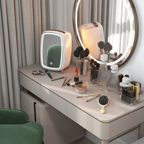 Rootz 6L Cosmetic Mini Fridge - Beauty Fridge - Skincare Cooler - Preserves Products - 24.3x19.4x35.6cm - Mirror & LED Lights