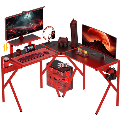Rootz Gaming Desk - Computer Table - Height-Adjustable Shelf - Headphone Hook - Ergonomic Design - 125x125x75cm