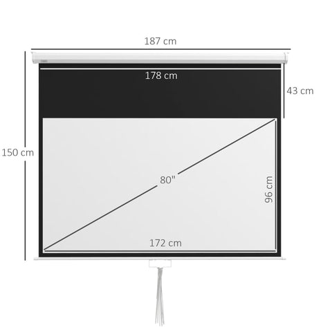 Rootz Projector Screen with Stand - 80 Inch - Wrinkle-Resistant - Wide Viewing Angle - Wall/Ceiling Mount - 172cm x 96cm - 16:9