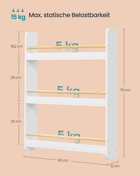 Rootz Children's Shelf - Kids Bookcase - Organizer Shelf - Space-Saving Storage - 12 x 60 x 75 cm