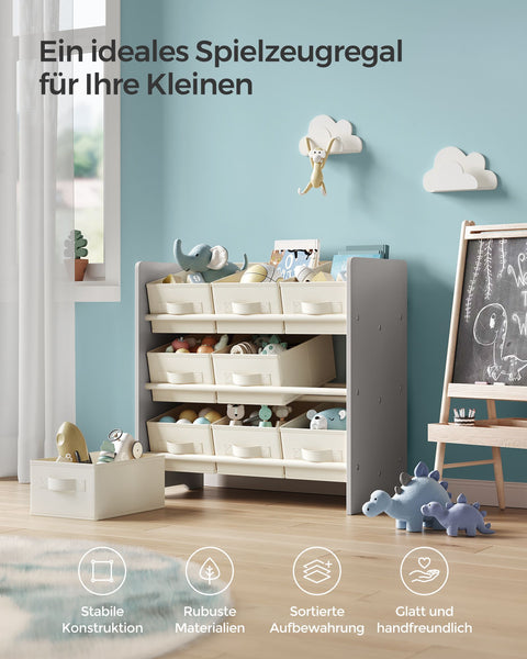 Rootz Children's Shelf with 9 Non-Woven Fabric Boxes - Kids Shelf Organizer - MDF Material - Dove Gray - 29.5cm x 62.5cm x 60cm