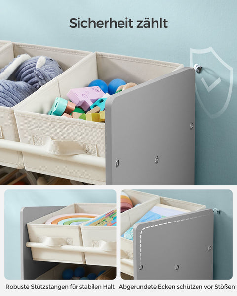 Rootz Children's Shelf with 9 Non-Woven Fabric Boxes - Kids Shelf Organizer - MDF Material - Dove Gray - 29.5cm x 62.5cm x 60cm