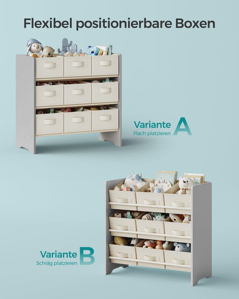 Rootz Children's Shelf with 9 Non-Woven Fabric Boxes - Kids Shelf Organizer - MDF Material - Dove Gray - 29.5cm x 62.5cm x 60cm