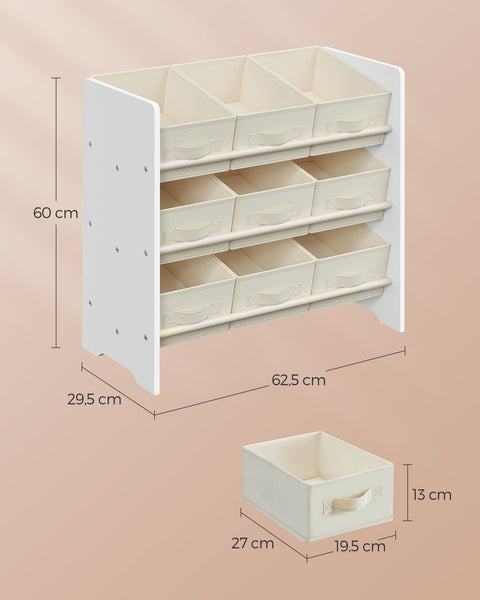 Rootz Children's Cloud White Shelf - Kids Bookcase - Toy Storage Organizer - MDF Construction - Non-Woven Fabric Bins - 29.5cm x 62.5cm x 60cm - Lightweight - Sturdy - Easy Assembly
