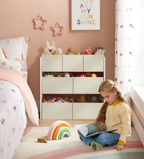 Rootz Children's Shelf - Kids Storage Shelf - Organizer Shelf -  White MDF & Fabric - 29.5cm x 62.5cm x 60cm
